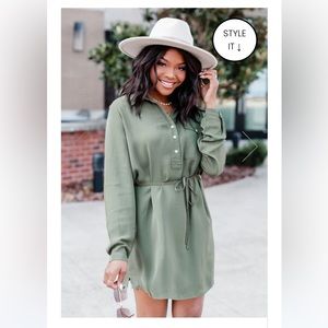 LEARN TO FLY OLIVE BUTTON FRONT SHIRT DRESS small.